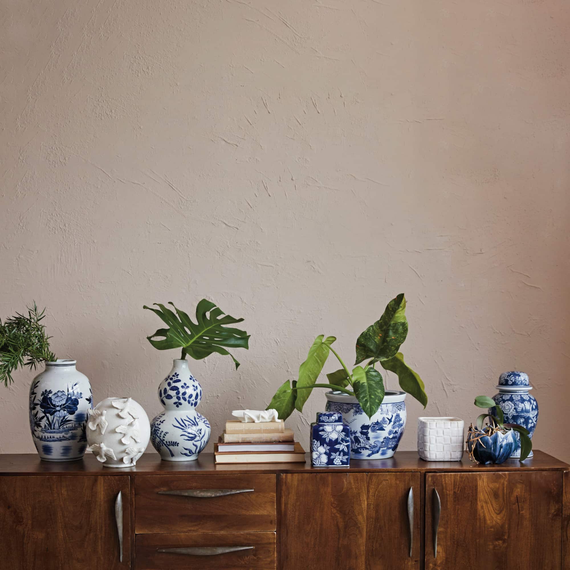 Hello Honey® 15" Blue & White Hand Painted Stoneware Vase